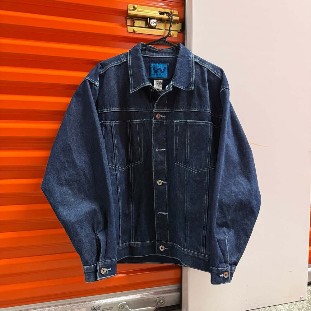 Vintage Webs Jeans Platinum Embroidered Dark Wash Denim Trucker Jacket